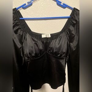 Madden NYC Cropped, Cinched Side, Long Sleeved Blouse, Off or On Shoulders.